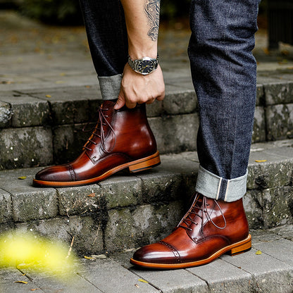 High-top Men's Leather Boots - Drivegears