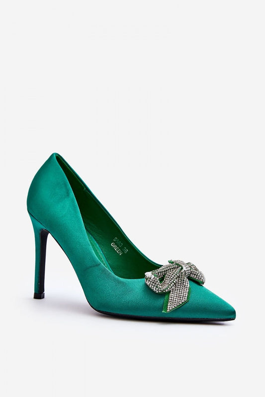 Elegant Satin-Look Stilettos with Rhinestone Bow