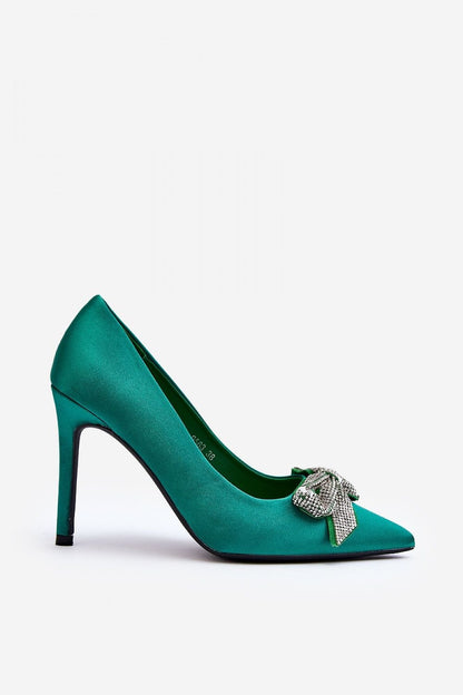 Elegant Satin-Look Stilettos with Rhinestone Bow