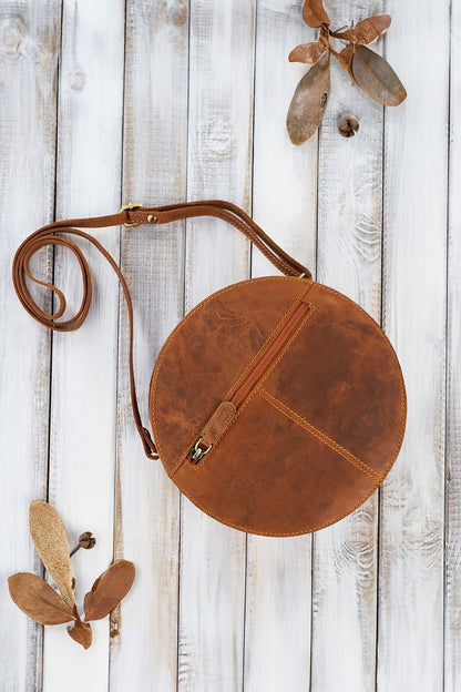 Paolo Peruzzi Aged Natural Leather Round Handbag