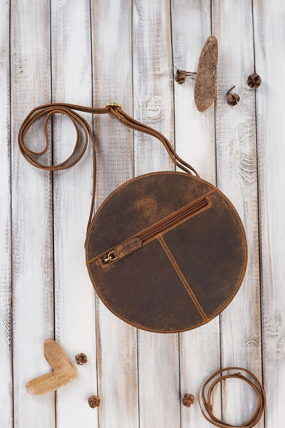 Paolo Peruzzi Aged Natural Leather Round Handbag