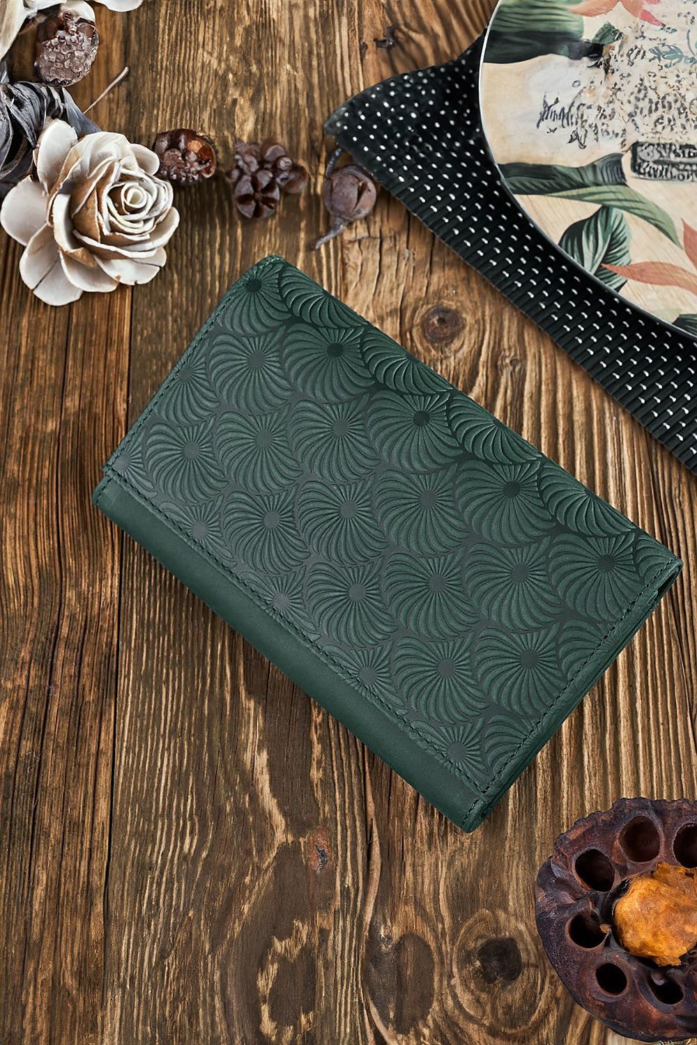 Geometric Pattern Leather Wallet with RFID Protection