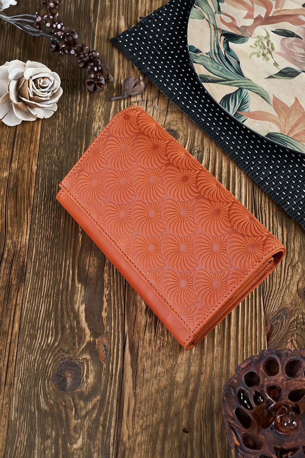 Geometric Pattern Leather Wallet with RFID Protection