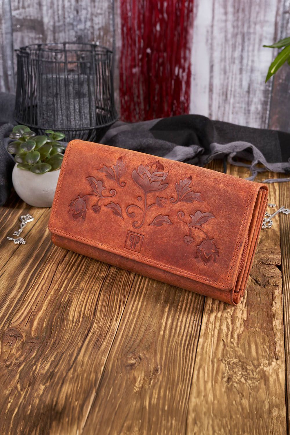 Vintage Women's Wallet with Floral Embossing