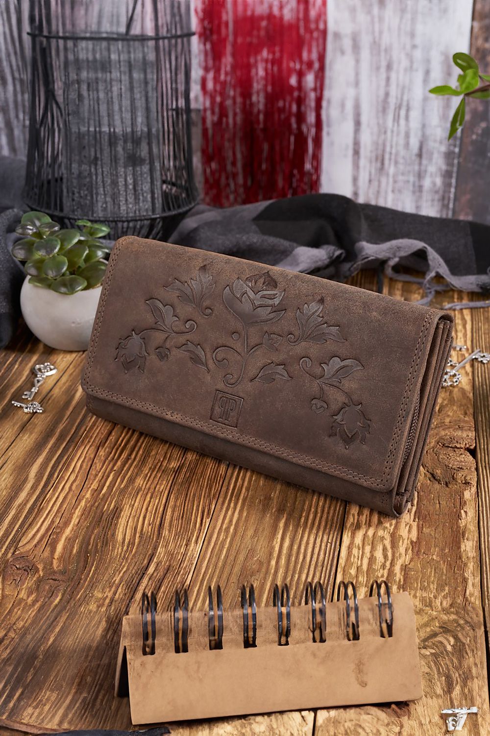 Vintage Women's Wallet with Floral Embossing