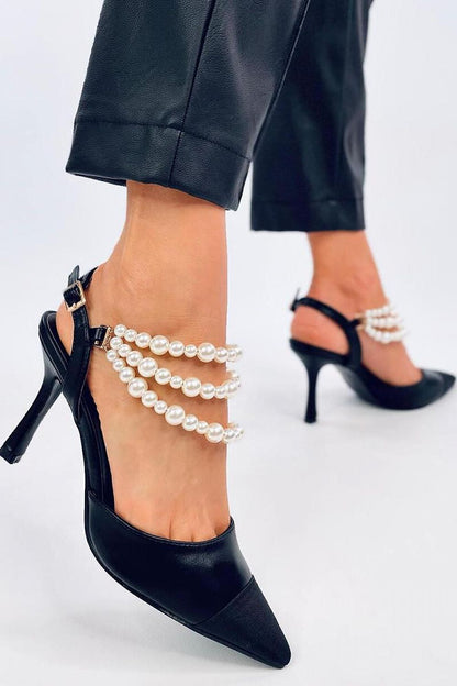 Elegant Pearl-Embellished Stilettos – Striking Open Heel Design for Special Occasions