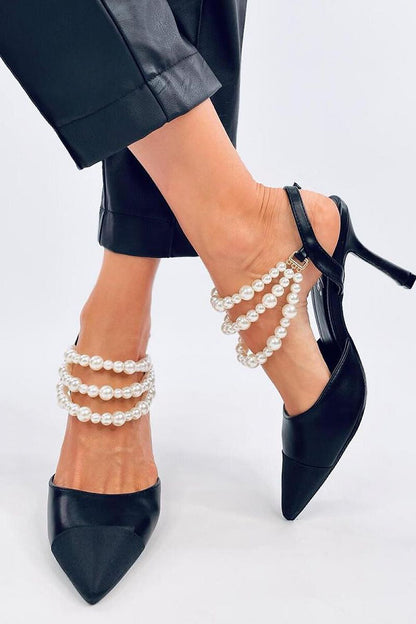 Elegant Pearl-Embellished Stilettos – Striking Open Heel Design for Special Occasions