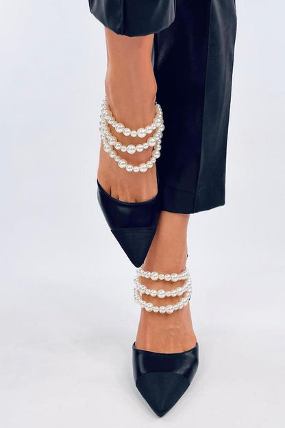 Elegant Pearl-Embellished Stilettos – Striking Open Heel Design for Special Occasions