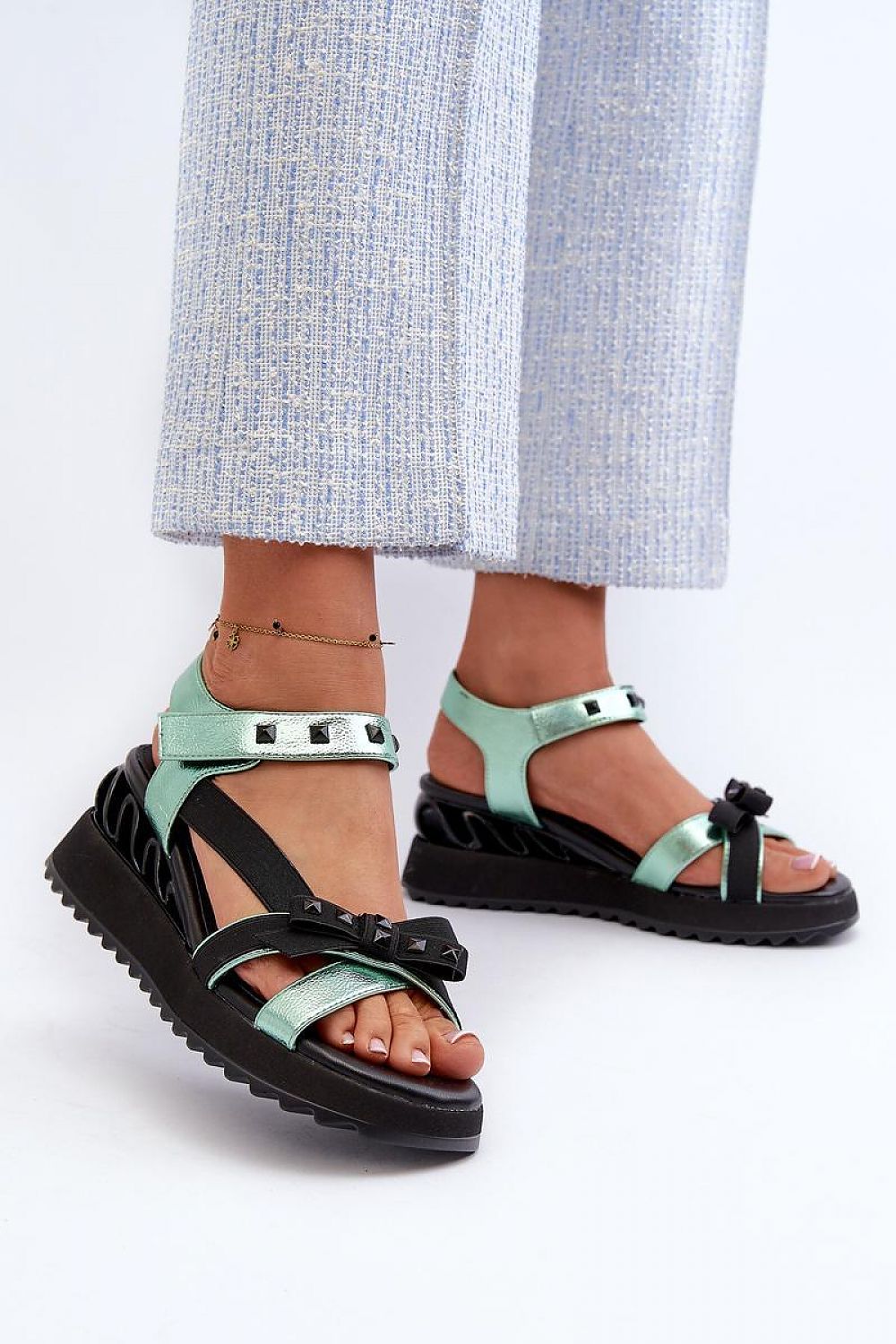 Charming Bow Platform Sandals – Stylish Velcro Closure with Anchor Detail