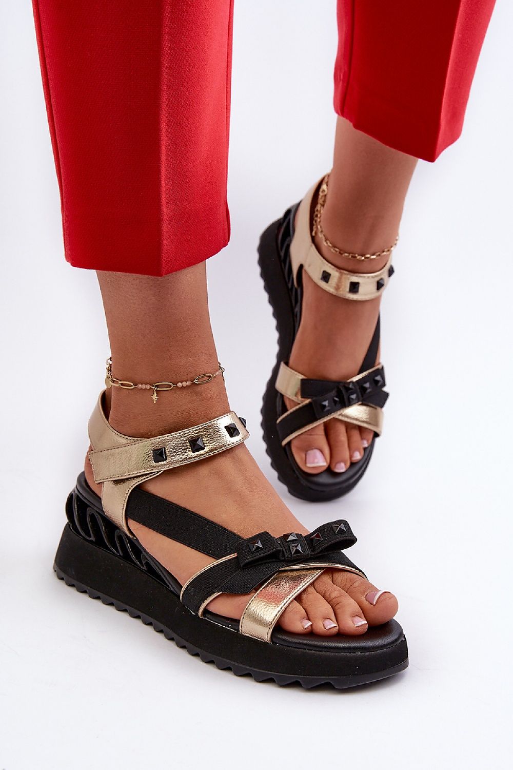 Charming Bow Platform Sandals – Stylish Velcro Closure with Anchor Detail