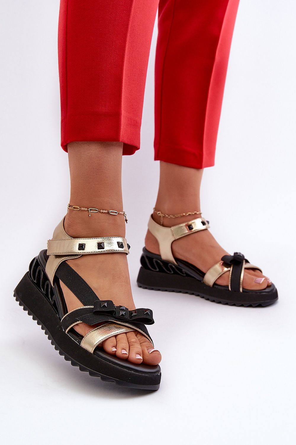 Charming Bow Platform Sandals – Stylish Velcro Closure with Anchor Detail