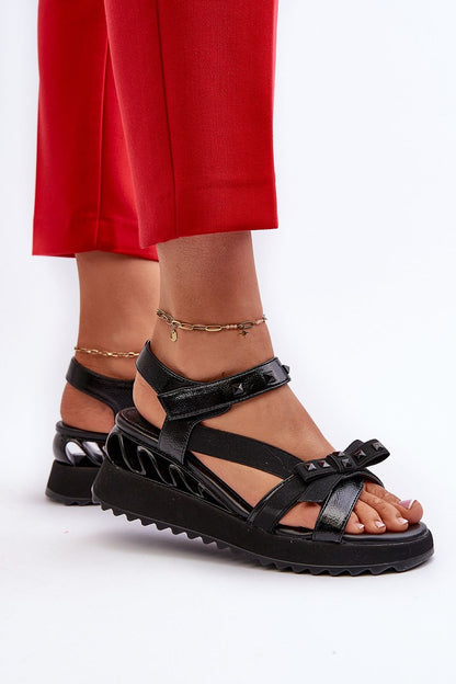 Charming Bow Platform Sandals – Stylish Velcro Closure with Anchor Detail