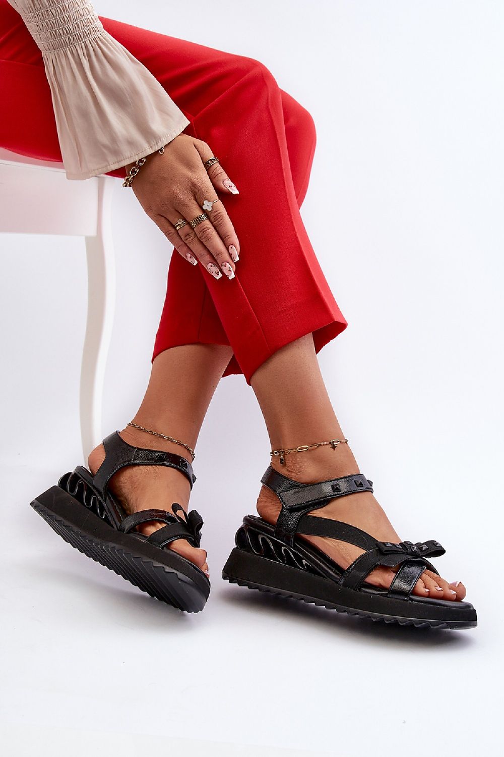 Charming Bow Platform Sandals – Stylish Velcro Closure with Anchor Detail