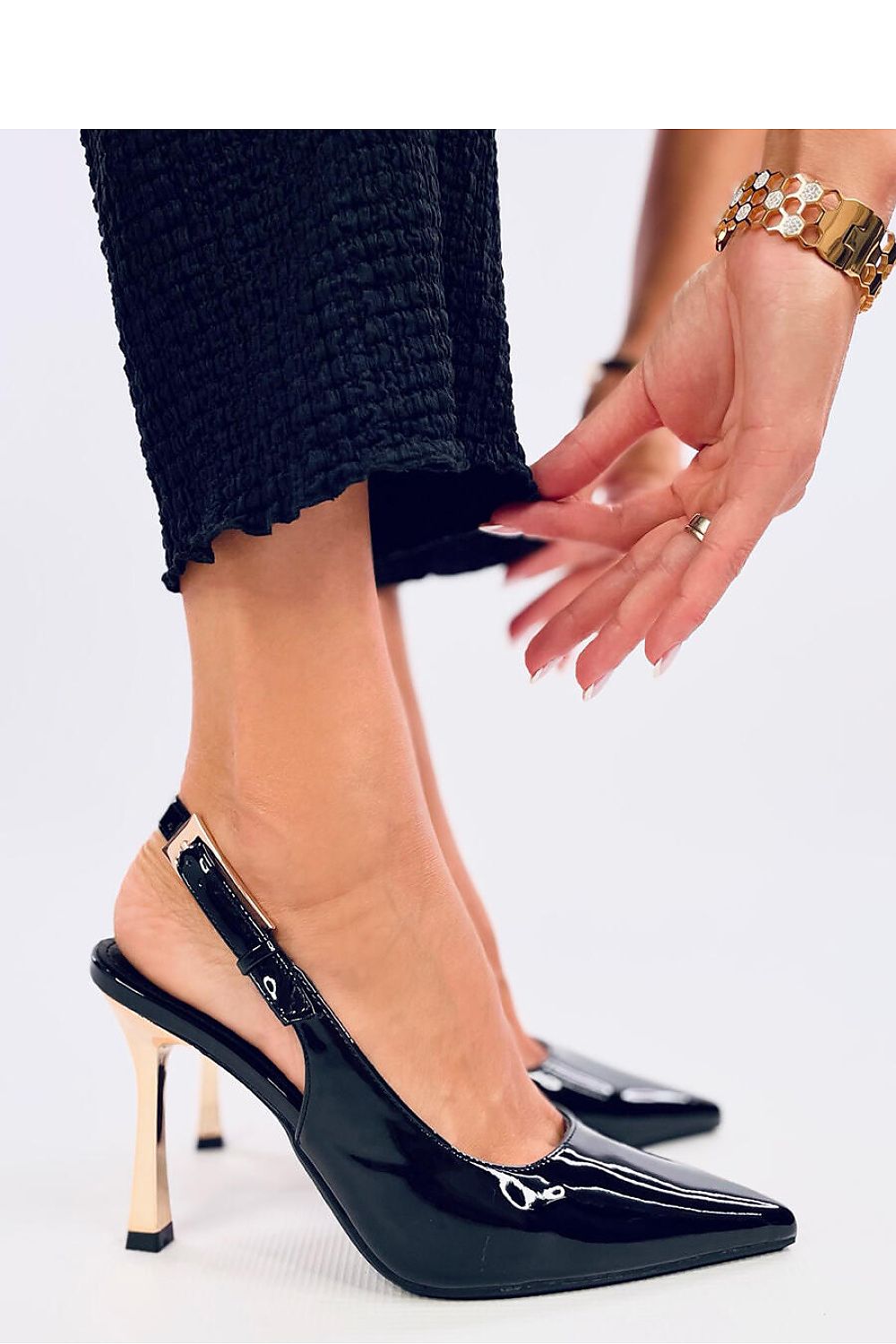 Elegant Open-Back Stiletto Heels with Gold Accents