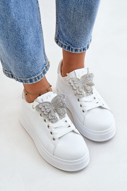 Women's Eco Leather Platform Sneakers with Shiny Butterfly