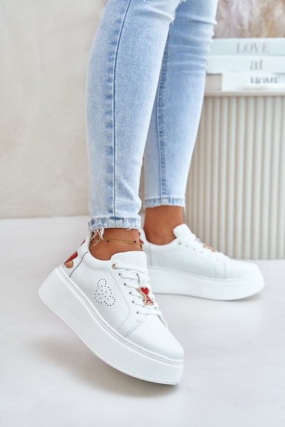 Elegant Women's Natural Leather Platform Sneakers