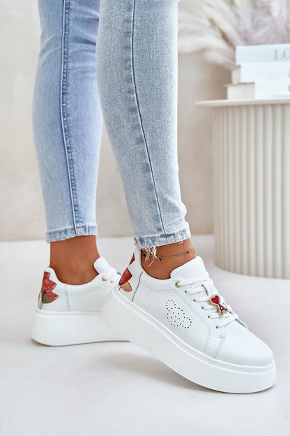 Elegant Women's Natural Leather Platform Sneakers