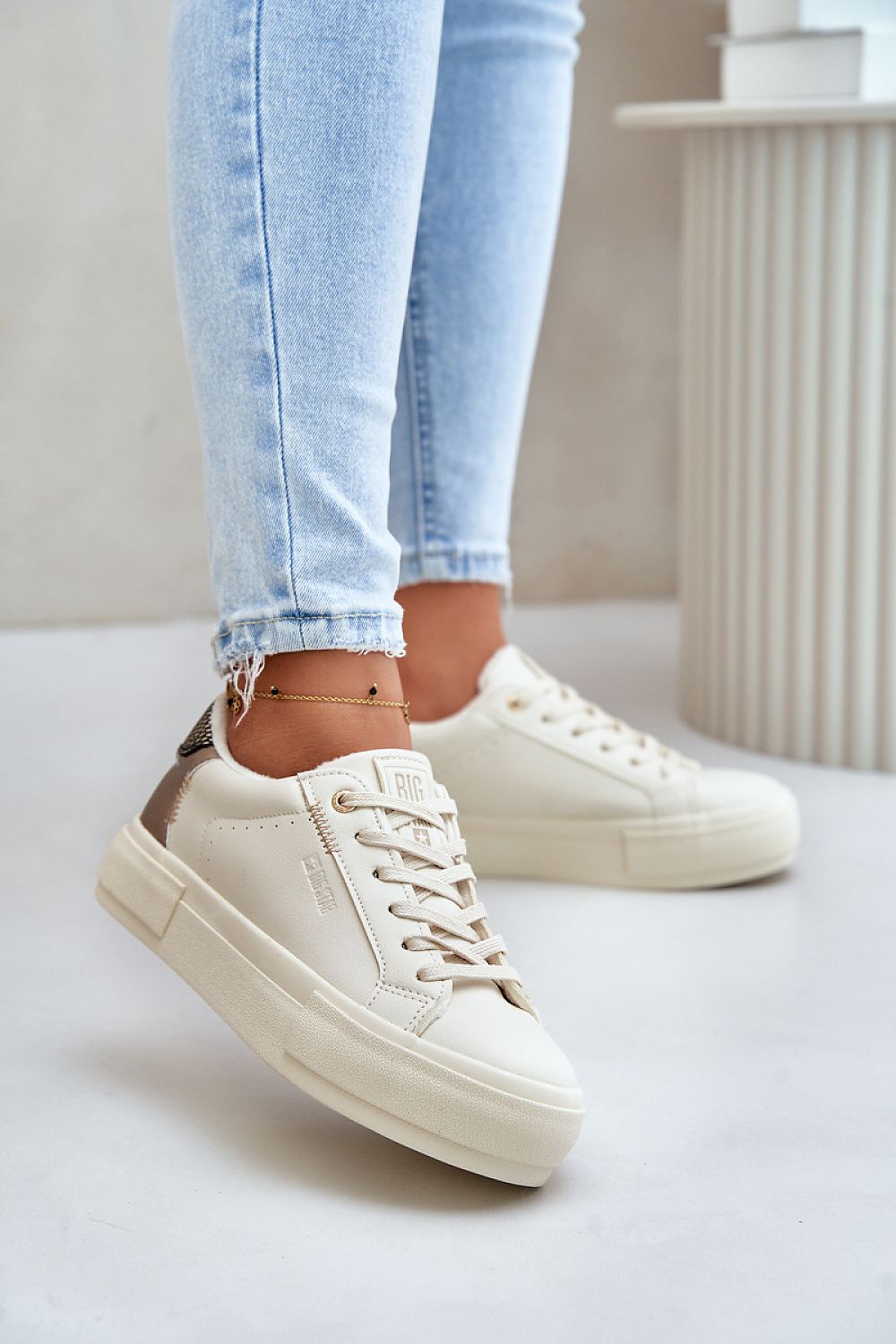 White-Gold Women's Sneakers