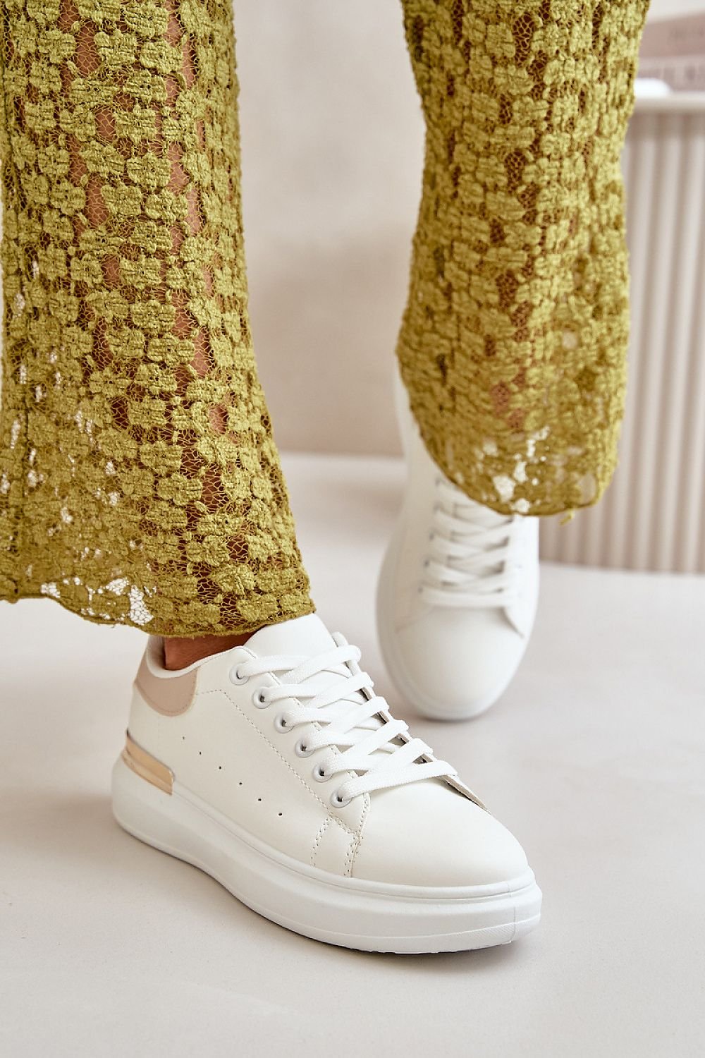 Trendy White-Black Rose Gold Sneakers