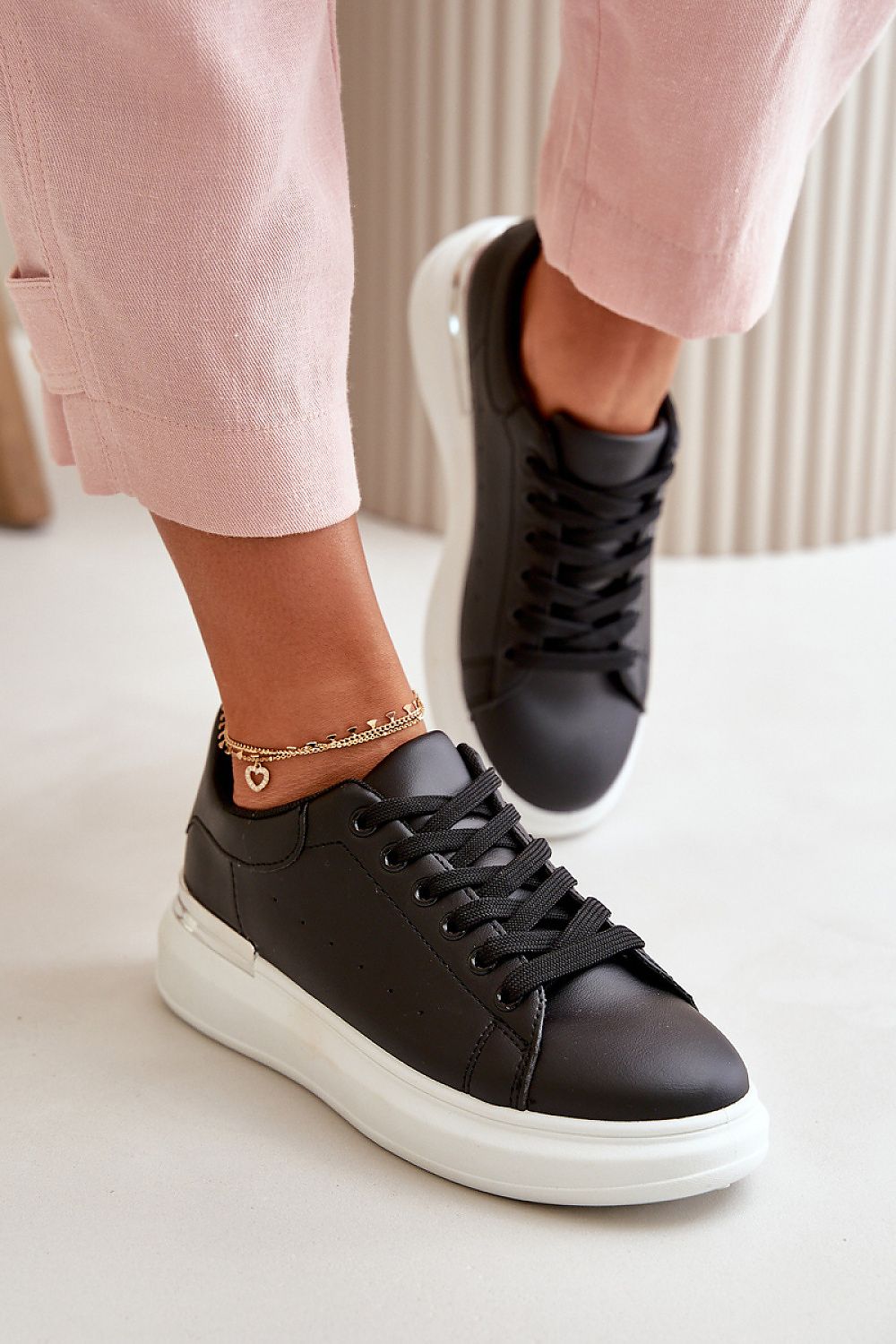 Trendy White-Black Rose Gold Sneakers