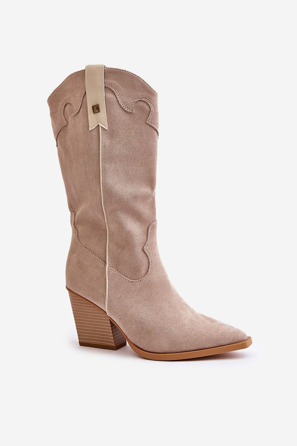 Insulated Cowboy Boots On Heel Eco Suede Beige