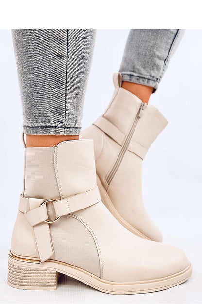 Beige High Neck Buckle Boots