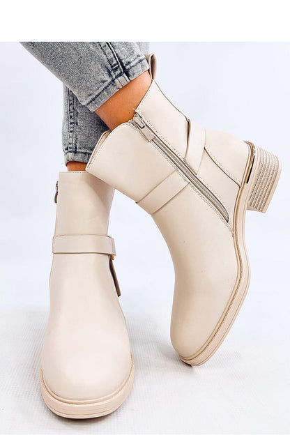 Beige High Neck Buckle Boots