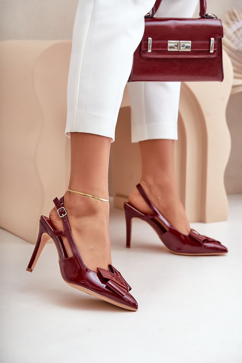 Patent Eco Leather Stilettos with Ornament Detail