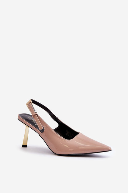 Elegant Lacquered Eco Leather Stilettos with Gold Heel