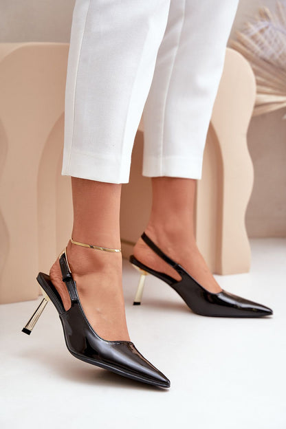 Elegant Lacquered Eco Leather Stilettos with Gold Heel