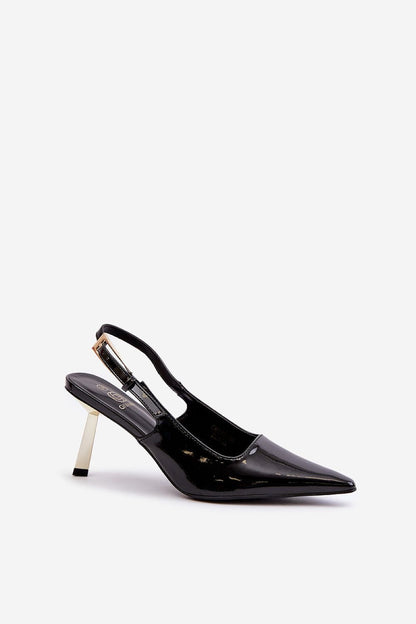 Elegant Lacquered Eco Leather Stilettos with Gold Heel