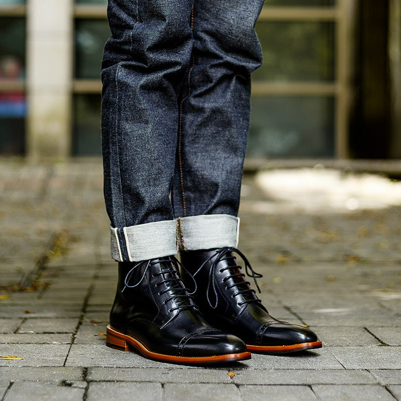 High-top Men's Leather Boots - Drivegears